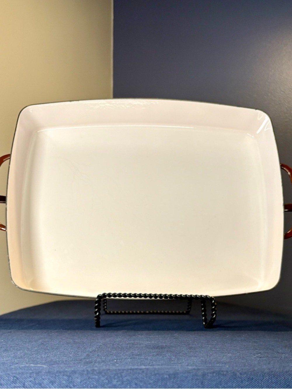 Dansk White Ceramic Platter with Red Handles